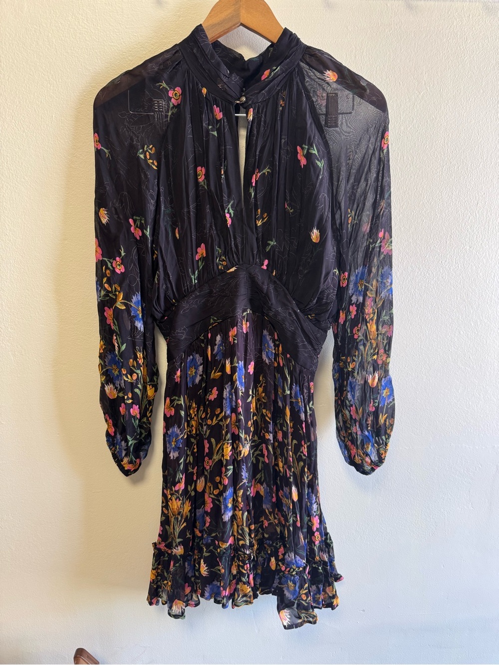 By Anthropologie Wildflower Floral Print Keyhole Long Sleeve Mini Dress